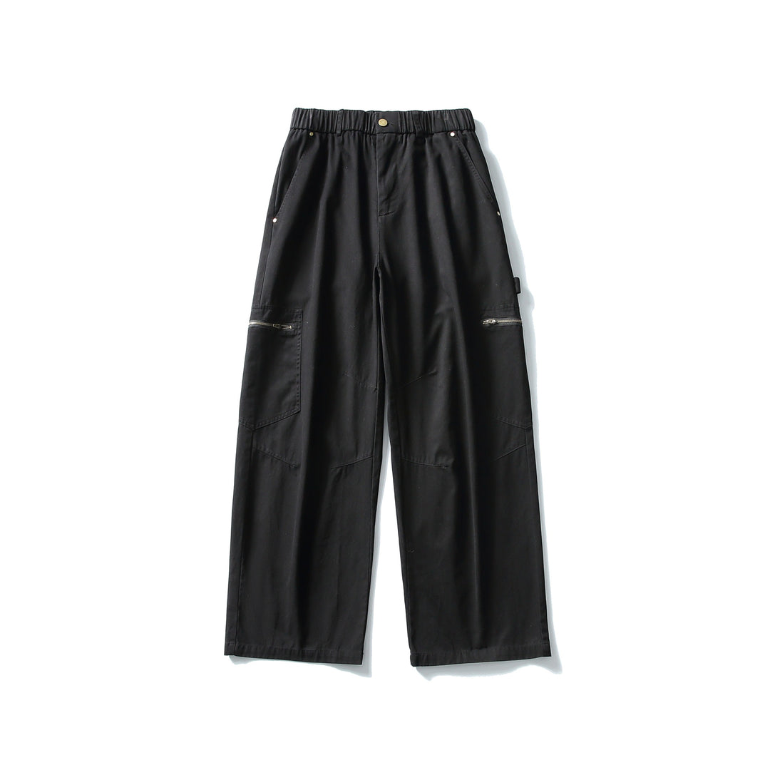 Damen Utility-Cargo-Hose mit weitem Bein, hohem elastischem Bund und Reißverschlusstaschen Nord Taschen