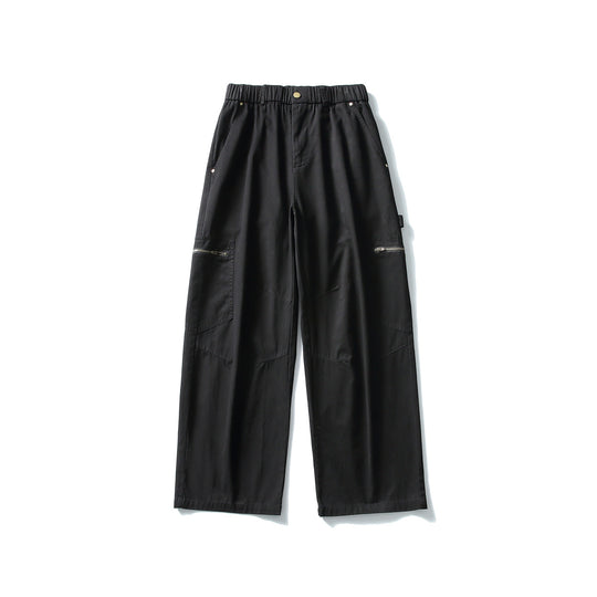 Damen Utility-Cargo-Hose mit weitem Bein, hohem elastischem Bund und Reißverschlusstaschen Nord Taschen