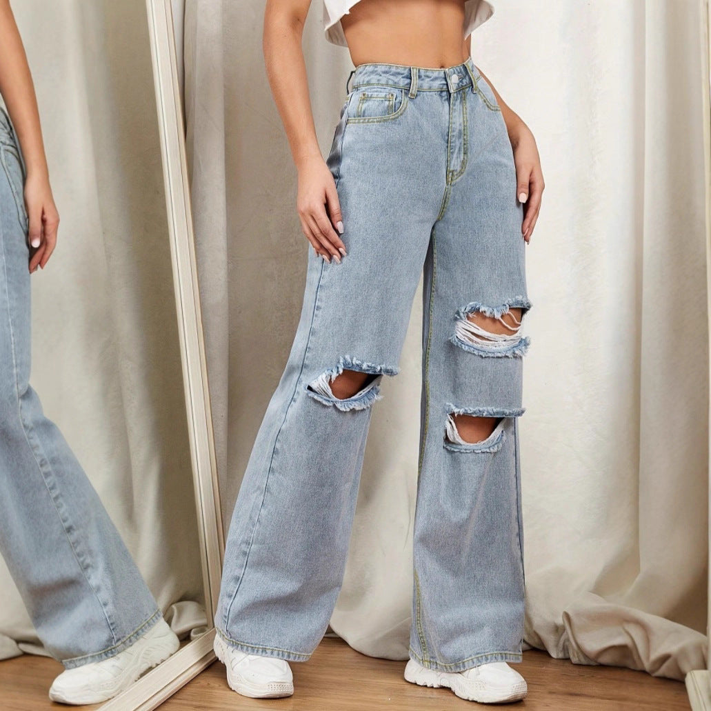 Damen Hochtaillierte Baggy-Jeans im Wide‑Leg mit mehrstufigen Knie-Cutouts Nord Taschen