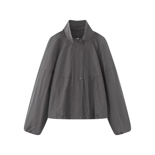 Damen Leichte Oversize-Blousonjacke aus Nylon mit Stehkragen, Kordelzug und Druckknopfverschluss Nord Taschen