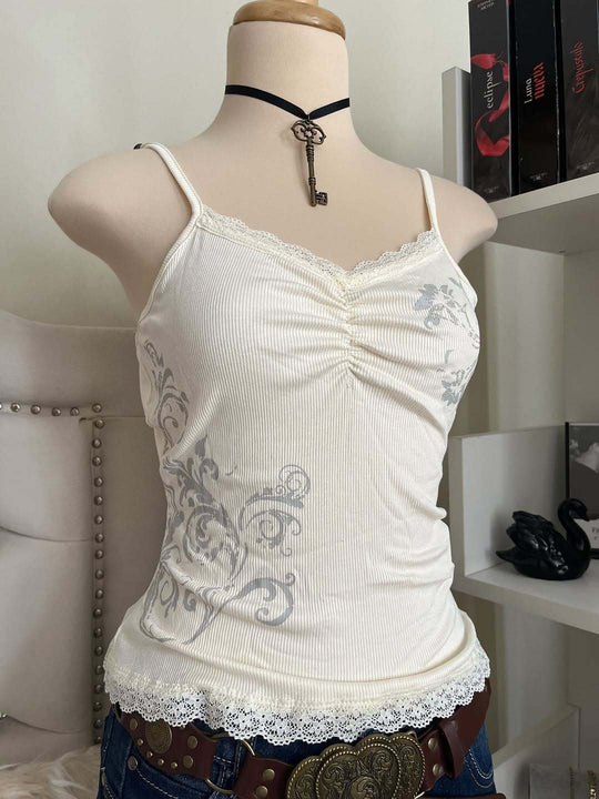 Damen Verspieltes Spaghetti-Träger Top mit Spitzendetails Nord Taschen