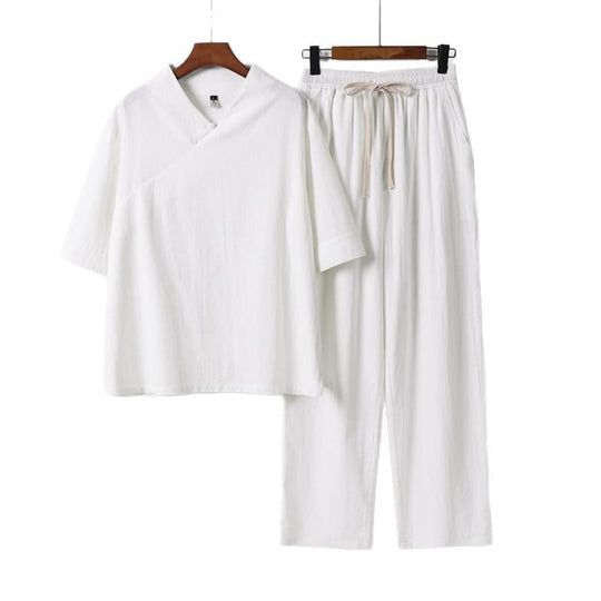 Unisex Leichtes Kimono-Loungewear-Set mit V-Ausschnitt und Tunnelzug-Hose Nord Taschen