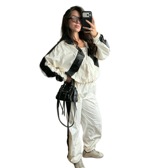 Damen Sportives Nylon-Set mit Boxy-Zipjacke und High‑Waist Jogger Nord Taschen