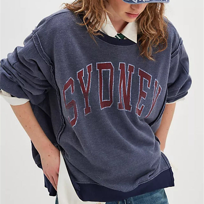 Damen oversized Sweatshirt mit Rüben-Print, ausgefransten Nahtakzenten und Daumenlochärmeln Nord Taschen