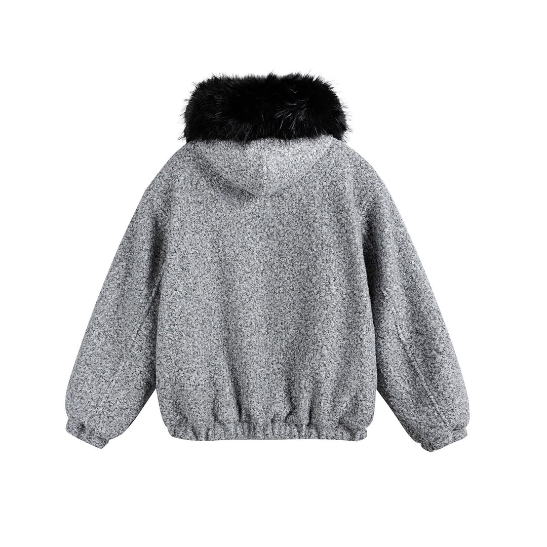 Damen Bouclé-Blousonjacke mit voluminösem Faux-Fur-Kragen und Thermofutter Nord Taschen