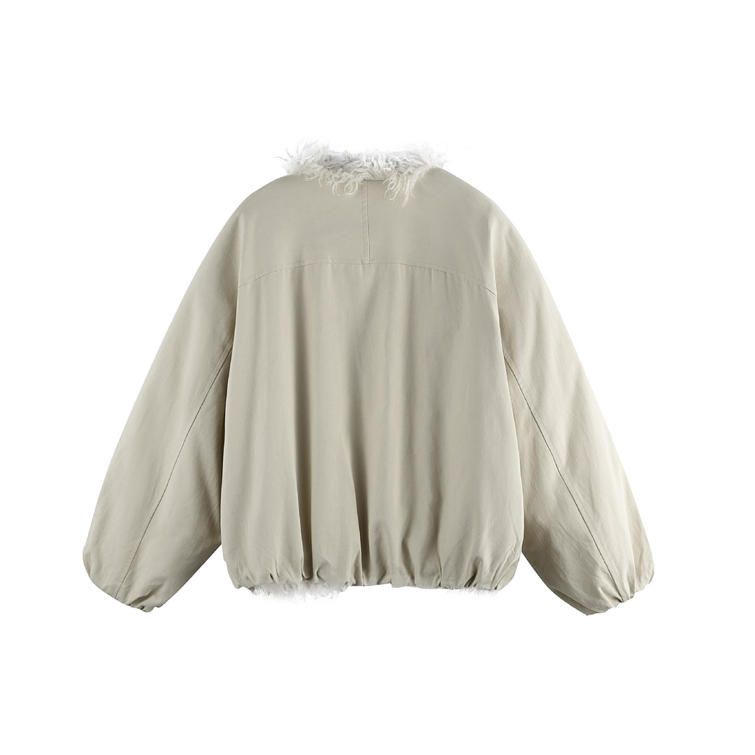 Damen Kurzblouson im Oversize‑Cut mit voluminösem Teddyfutter und elastischem Saum Nord Taschen