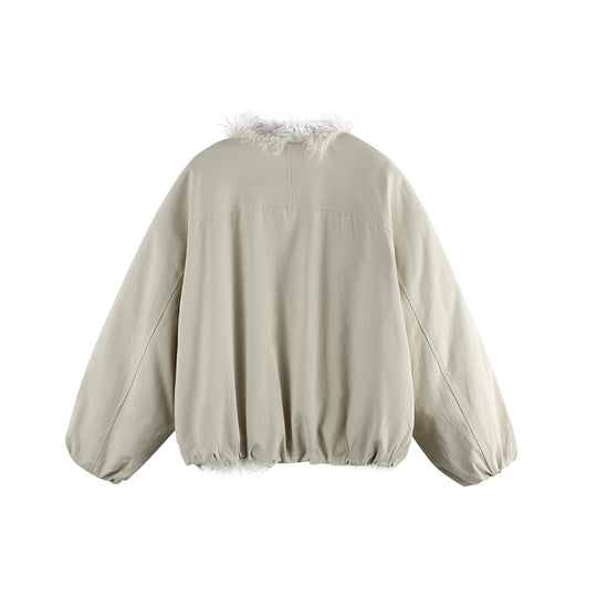 Damen Kurzblouson im Oversize‑Cut mit voluminösem Teddyfutter und elastischem Saum Nord Taschen