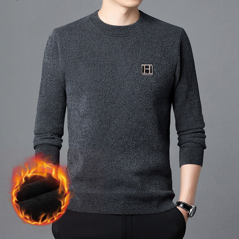 Herren Feiner Thermo-Rundhalspullover aus wärmendem Microfleece mit Slim‑Fit und Logopatch Nord Taschen
