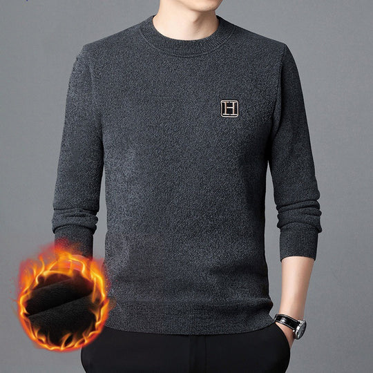 Herren Feiner Thermo-Rundhalspullover aus wärmendem Microfleece mit Slim‑Fit und Logopatch Nord Taschen