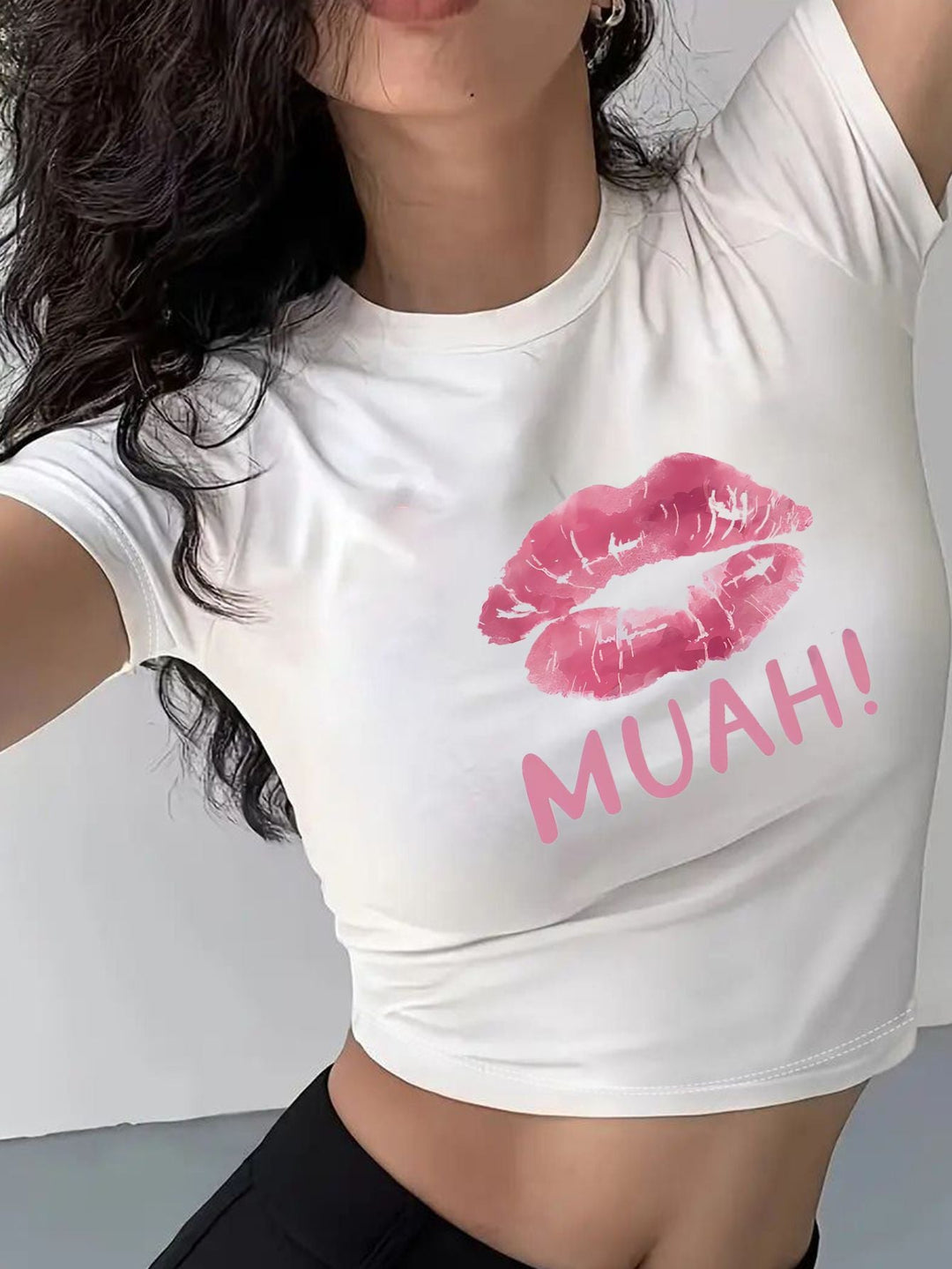 Damen Kurzarm T-Shirt mit aufgedrucktem Lippenmotiv Nord Taschen