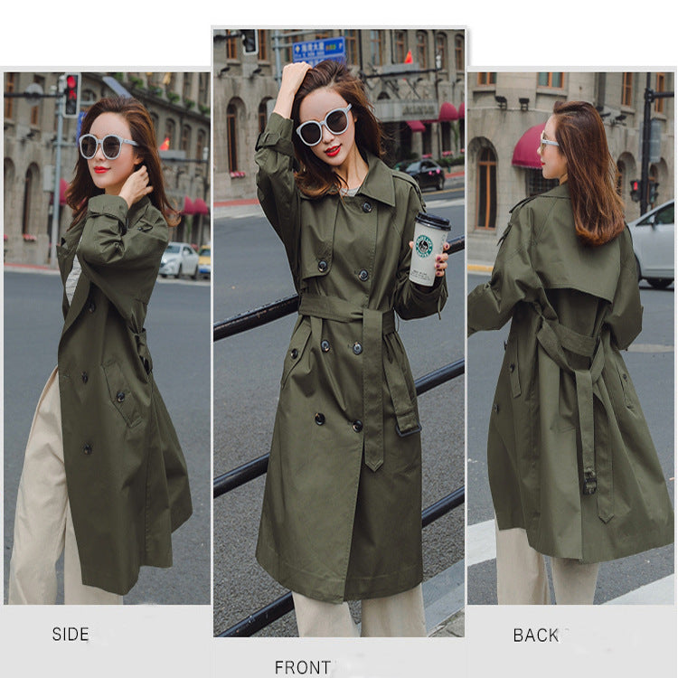Damen Midilanger Trenchcoat mit taillierendem Bindegürtel und verstellbaren Manschetten Nord Taschen