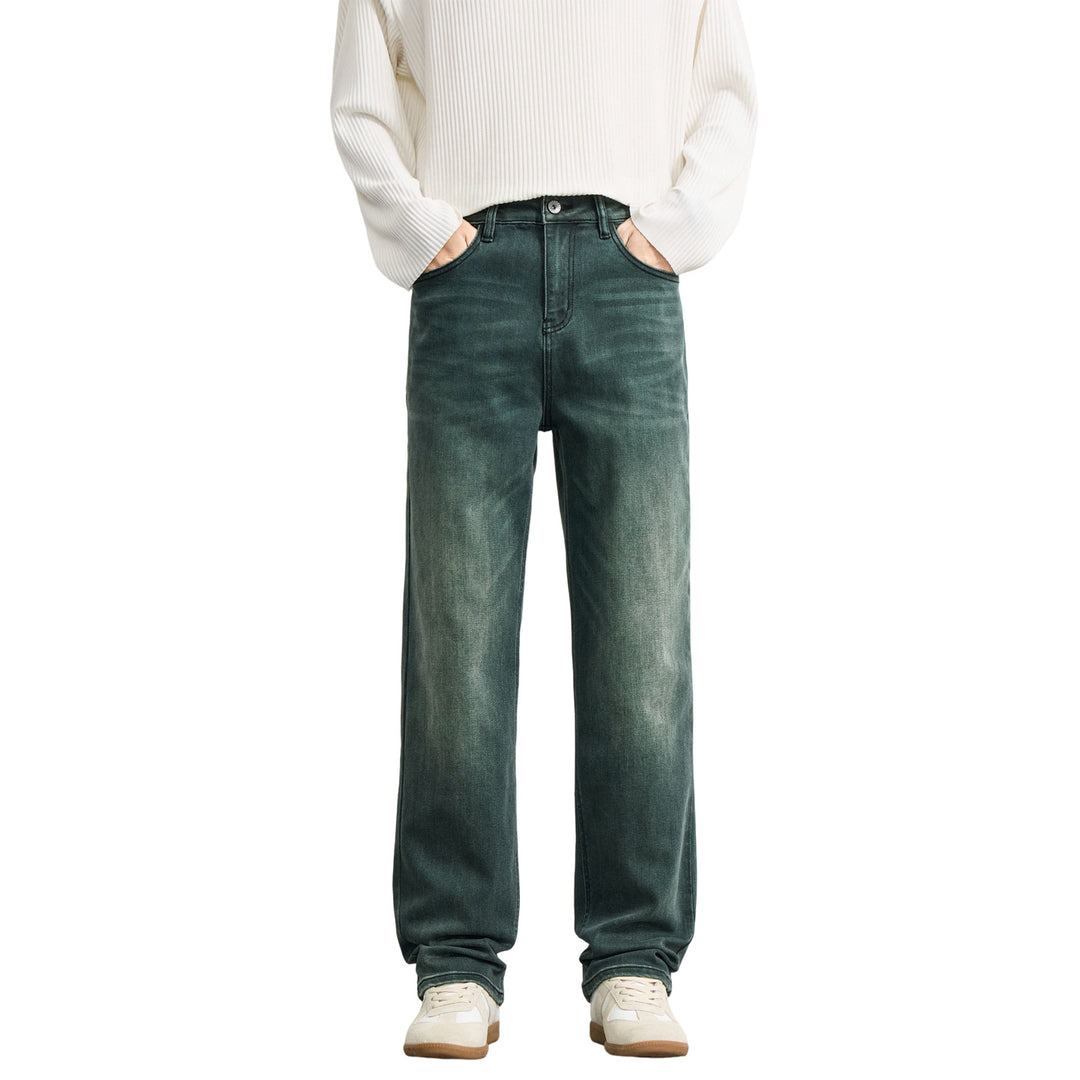 Herren Locker geschnittene Denimhose mit hohem Bund und dezenter Vintage-Waschung Nord Taschen