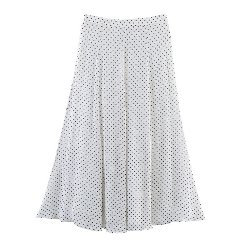 Damen Zweiteiliges Retro-Polka-Dot Set mit weitem Fledermausoberteil und plissiertem Midirock Nord Taschen