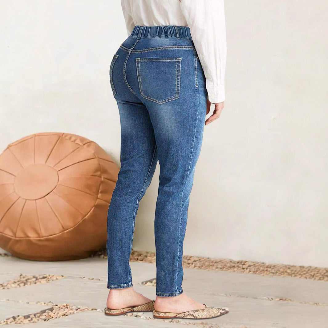 Damen hochgeschnittene Stretch-Jeggings mit elastischem Komfortbund und Gesäßtaschen Nord Taschen