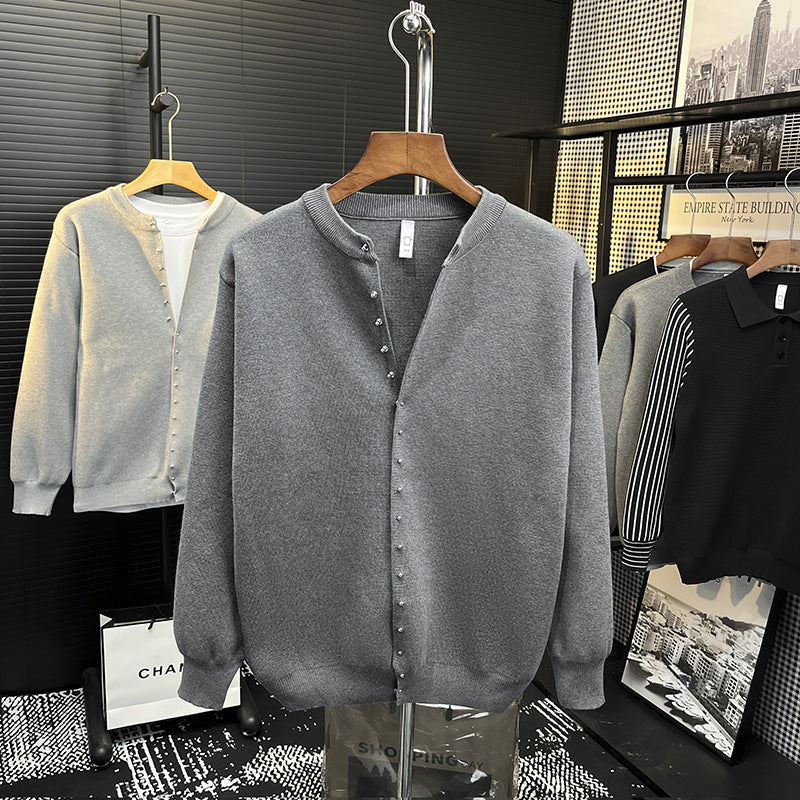 Herren Minimalistische Sweatcardigan mit verdeckter Druckknopfleiste Nord Taschen