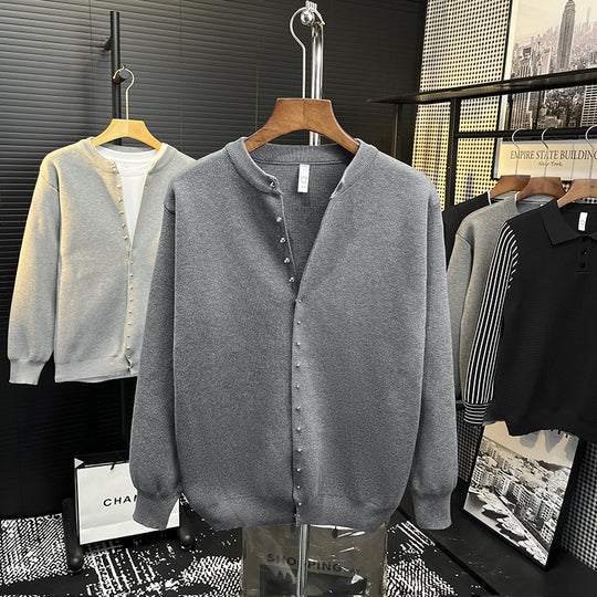 Herren Minimalistische Sweatcardigan mit verdeckter Druckknopfleiste Nord Taschen