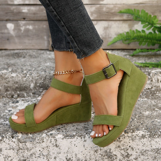 Damen Keil-Sandalen mit verstellbarem Riemen und rutschfester Sohle