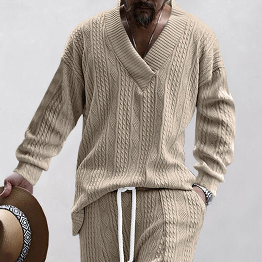 Herren Oversize-Zopfmuster-Pullover mit tiefem V-Ausschnitt Nord Taschen