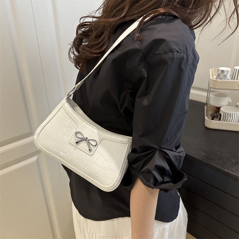 Damen elegante Handtasche mit Krokodilprägung und Schleifendetail Nord Taschen