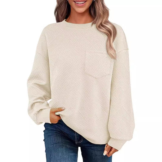 Damen Oversize Strukturstrick-Pullover mit Brusttasche Nord Taschen