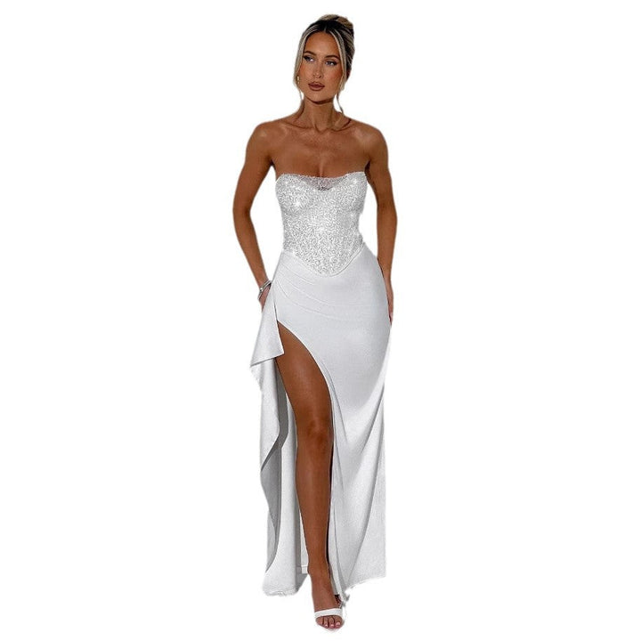 Damen Hochgeschlossenes Abendkleid mit transparentem Oberteil und seitlichem Schlitz