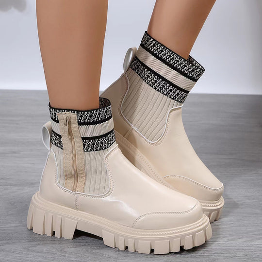 Damen Chunky Chelsea‑Boots mit Strickschaft, Reißverschluss und grober Lug‑Sohle Nord Taschen