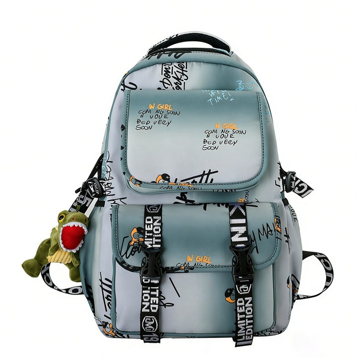 Damen Rucksack mit kreativem Graffiti-Design und charmantem Plüschanhänger Nord Taschen