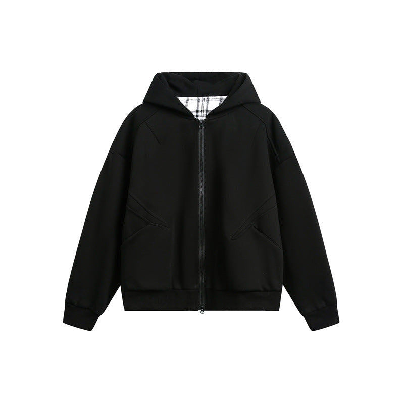 Unisex Kapuzen‑Sweatjacke mit Zweiwege‑Reißverschluss und kariertem Kapuzenfutter Nord Taschen