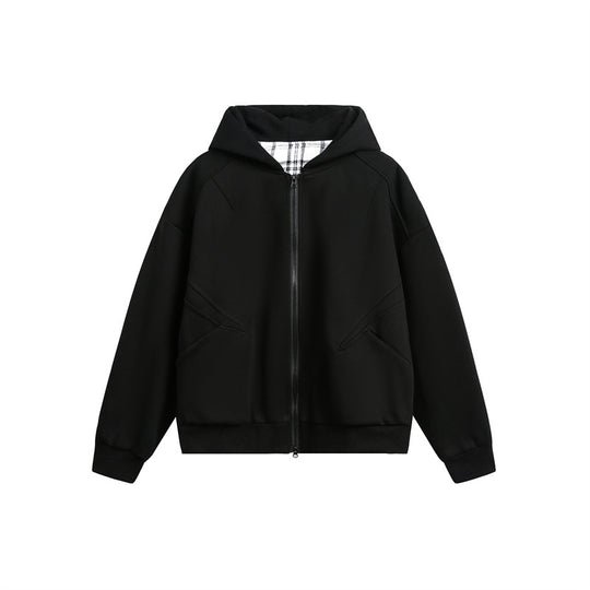 Unisex Kapuzen‑Sweatjacke mit Zweiwege‑Reißverschluss und kariertem Kapuzenfutter Nord Taschen