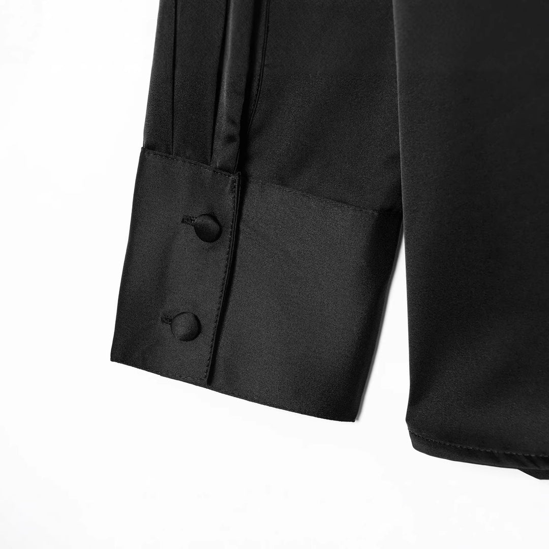 Damen Drapierte Oversize-Bluse mit Schluppe und Stehkragen Nord Taschen