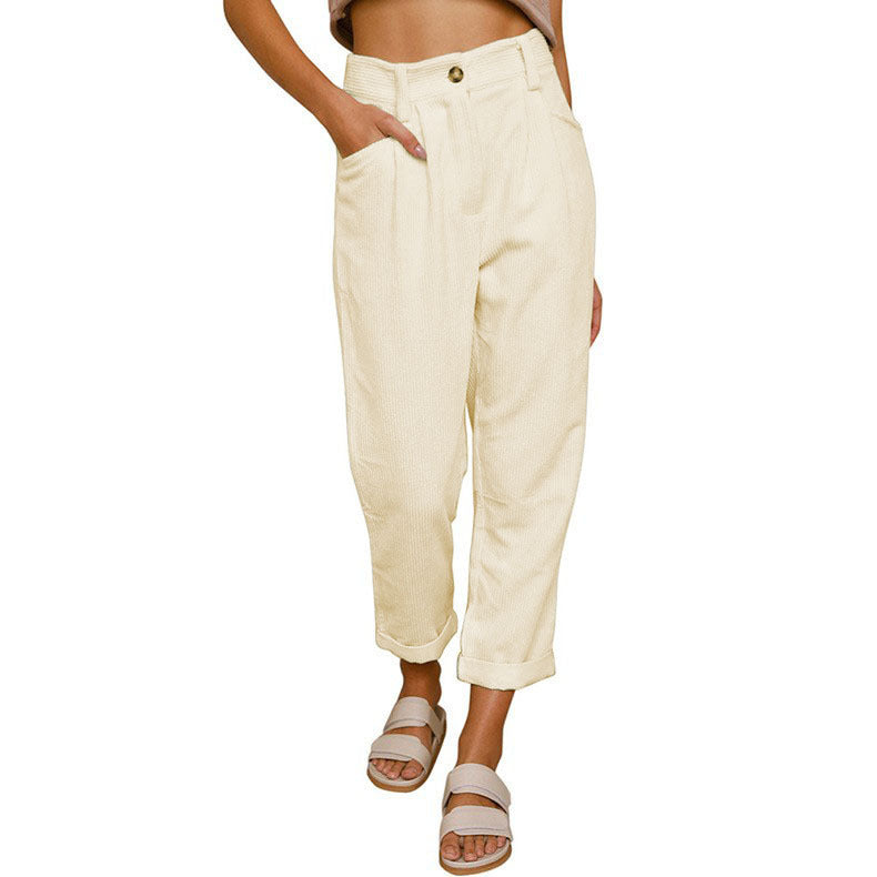 Damen modische Cordhose mit hohem Bund und weitem Bein