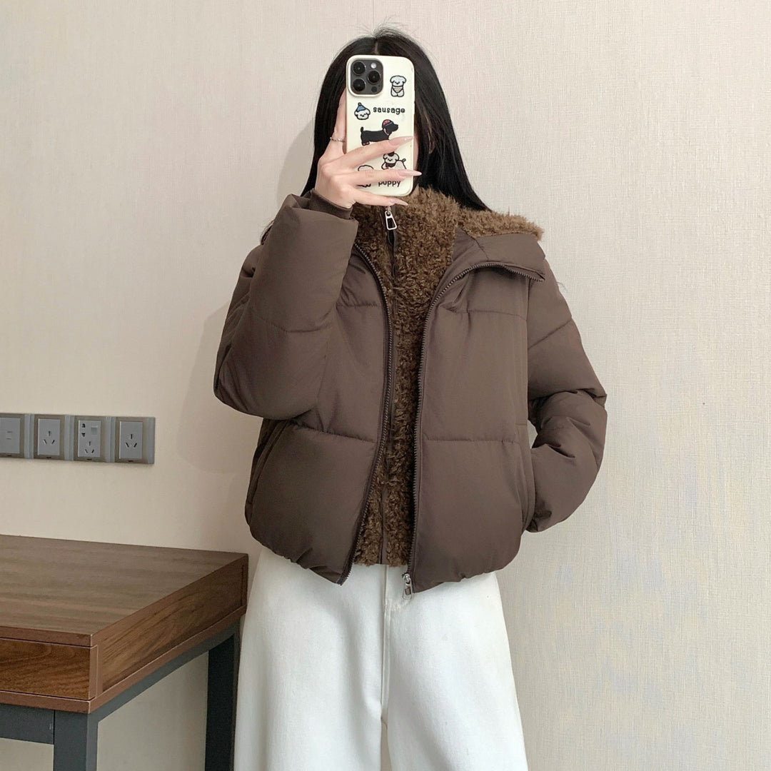 Damen nan kurze wattierte Doppeljacke mit abnehmbarem Teddy-Innenfutter und hohem Stehkragen Nord Taschen