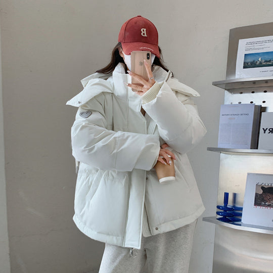 Damen nan oversized gesteppte Kurzjacke mit Kapuze, winddichter Fütterung und übergroßem Kragen Nord Taschen