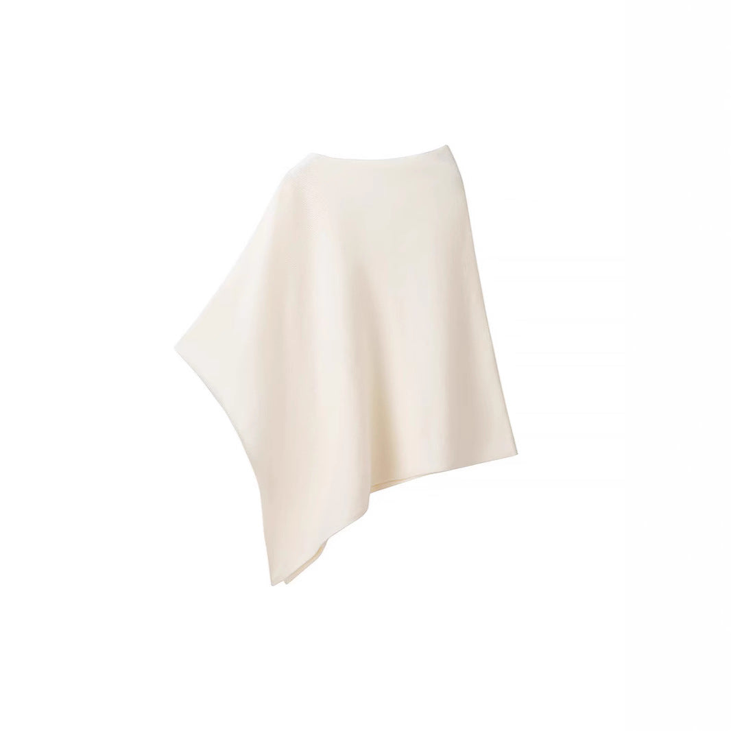 Damen Asymmetrischer Feinstrick-Poncho mit Rundhalsausschnitt Nord Taschen