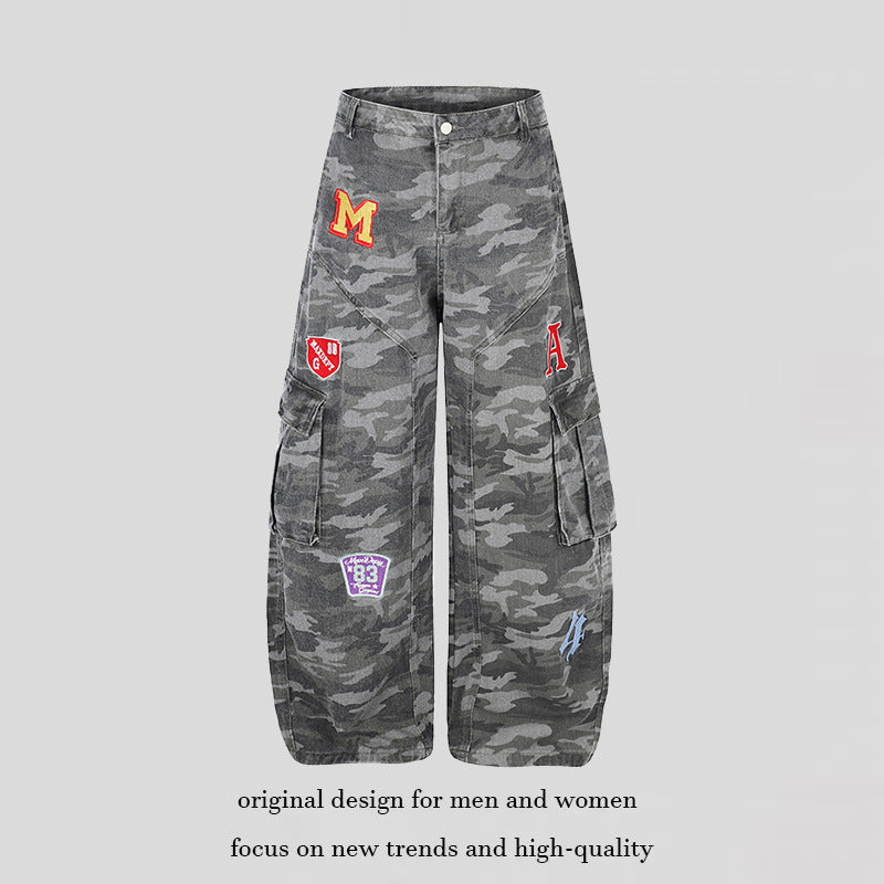 Damen Weite Cargo-Hose im Camouflage-Look mit Applikationen und Multi-Taschen Nord Taschen
