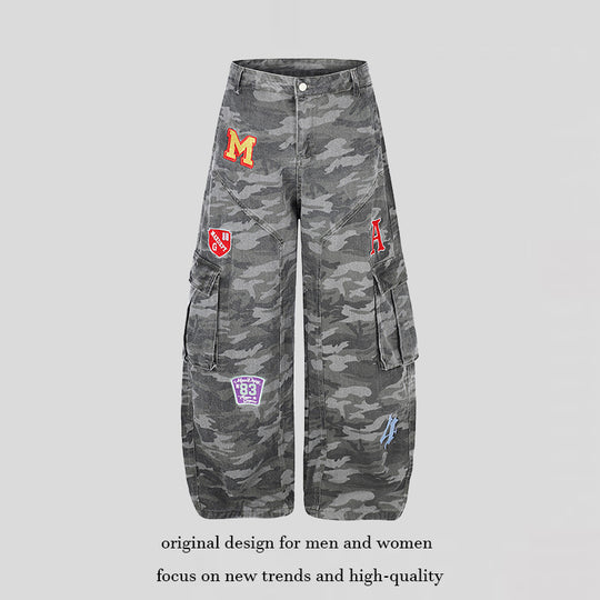 Damen Weite Cargo-Hose im Camouflage-Look mit Applikationen und Multi-Taschen Nord Taschen