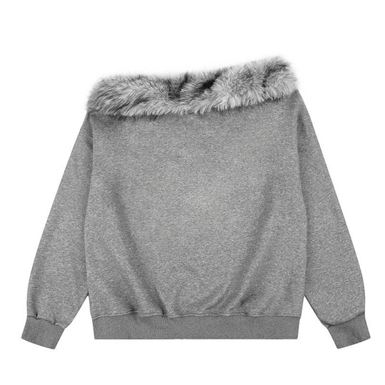Damen Off-Shoulder Oversize-Sweatshirt mit kuscheligem Faux-Fur-Kragen und distressed Stern-Print Nord Taschen