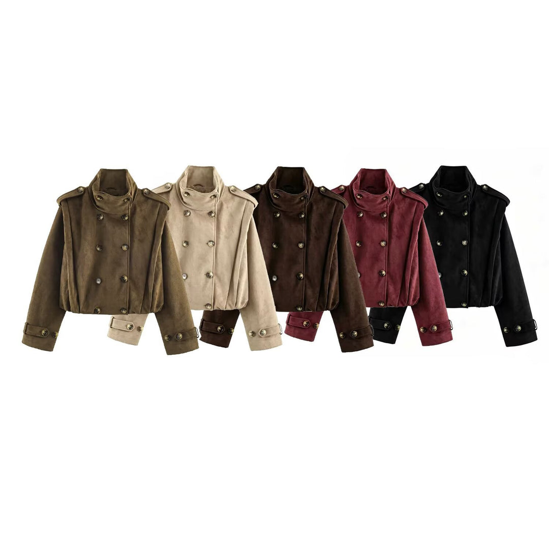 Damen Kurzjacke im Matrosen- und Military-Mix mit hohem Stehkragen, Epauletten und tailliertem Gummizug Nord Taschen