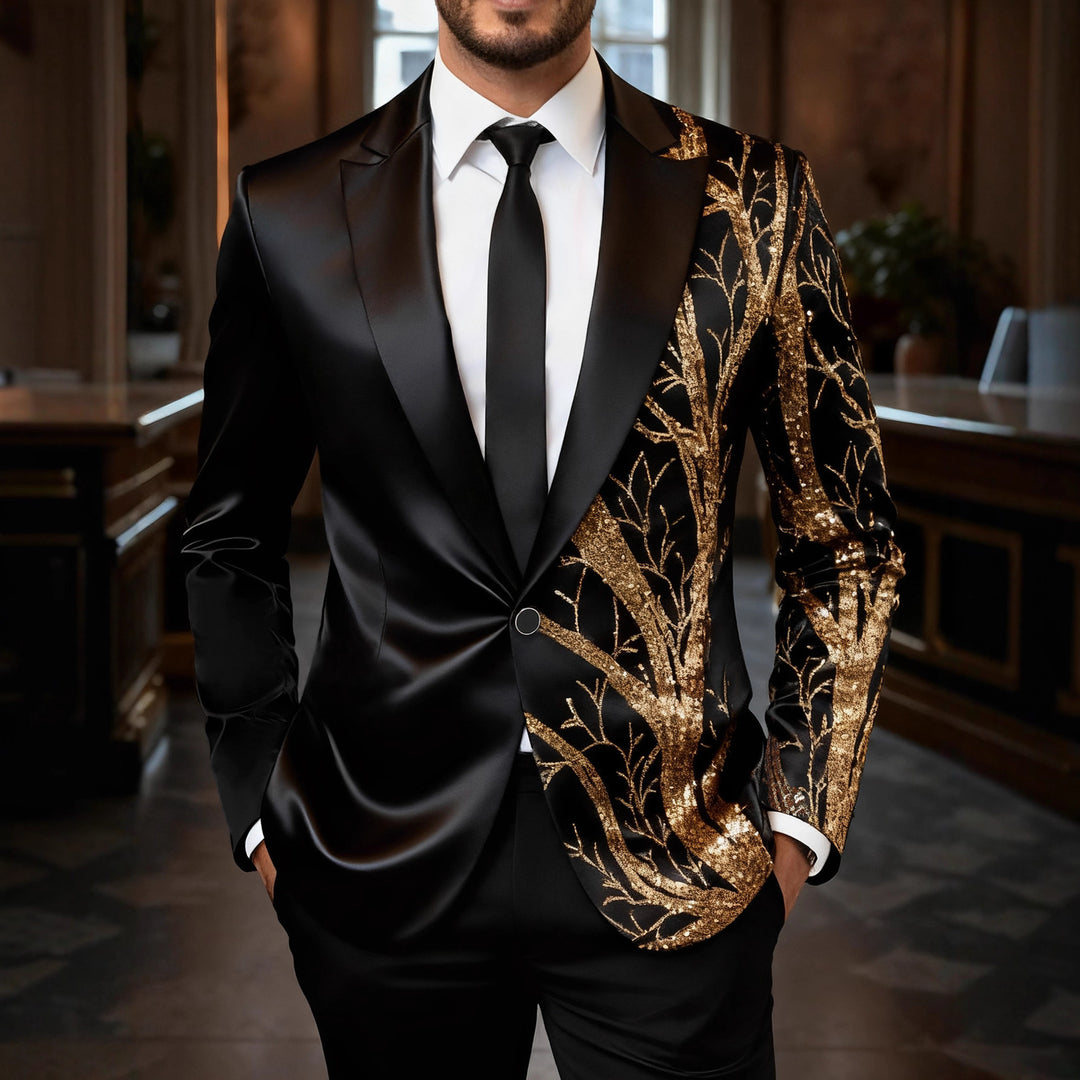 Herren Smoking-Sakko mit Gold-Paillettenbesatz und taillierter Satin-Optik Nord Taschen