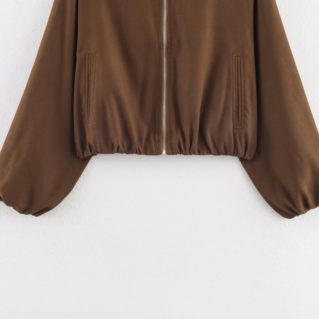 Damen Cropped Bomberjacke mit elastischem Saum, durchgehendem Reißverschluss und ballonärmeln Nord Taschen