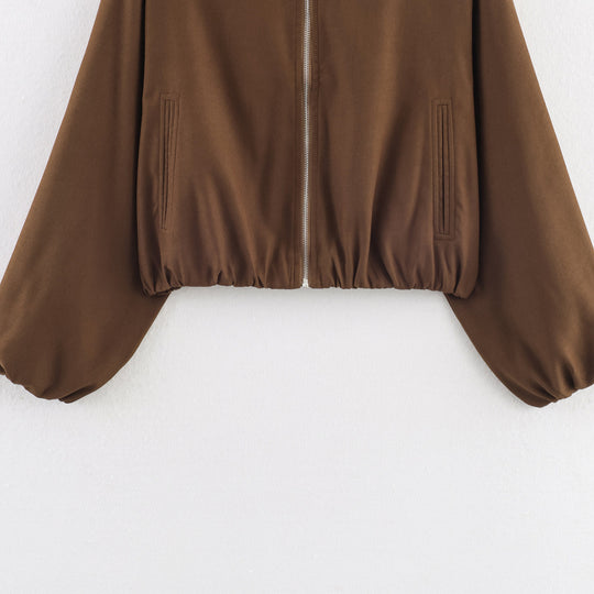 Damen Cropped Bomberjacke mit elastischem Saum, durchgehendem Reißverschluss und ballonärmeln Nord Taschen