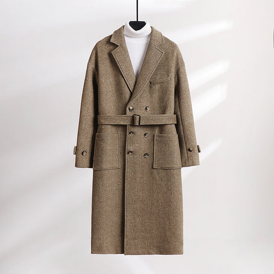Herren Doppelreihiger Wollmix-Longcoat mit fallendem Revers und Pattentaschen Nord Taschen