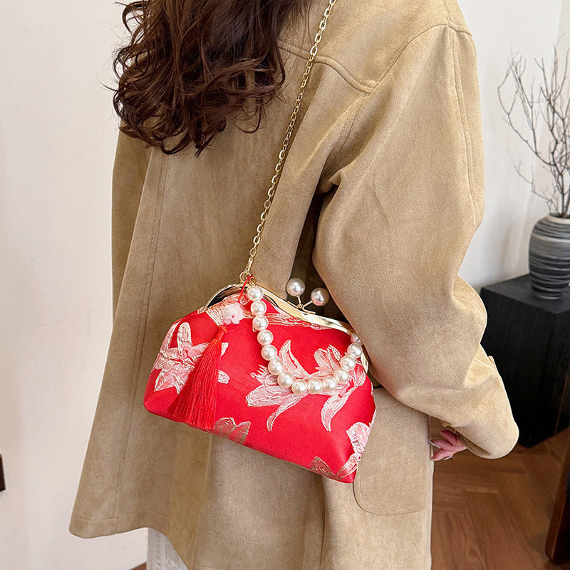 Damen elegante Clutch mit Perlenschmuck Nord Taschen