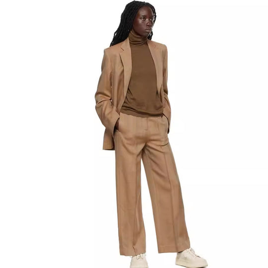 Damen Zweiteiliges Oversize-Blazer‑Set mit weiten Bundfaltenhosen Nord Taschen