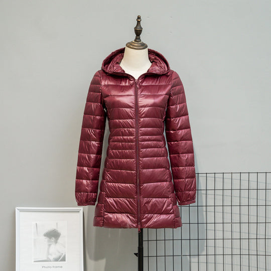 Damen Leicht gesteppte Langjacke mit Kapuze und schlanker Silhouette Nord Taschen