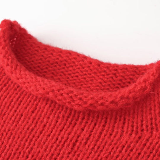 Damen Grobgestrickter Oversize-Pullover mit kurzem Stehkragen und Zierknotendetail Nord Taschen
