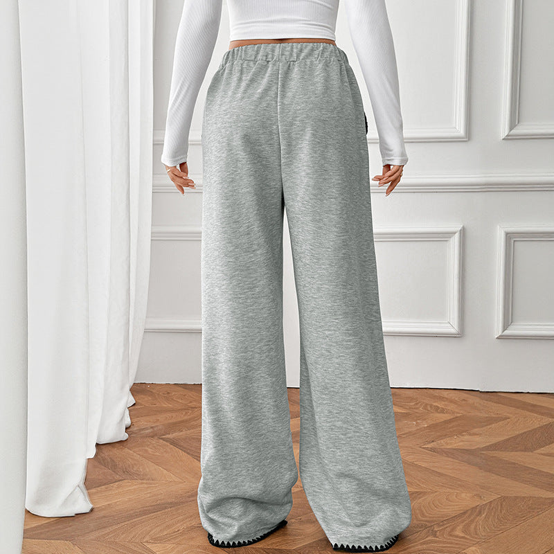 Damen Weite Relax-Fleece-Hose mit hohem Bund, Kordelzug und Zierstich-Details Nord Taschen