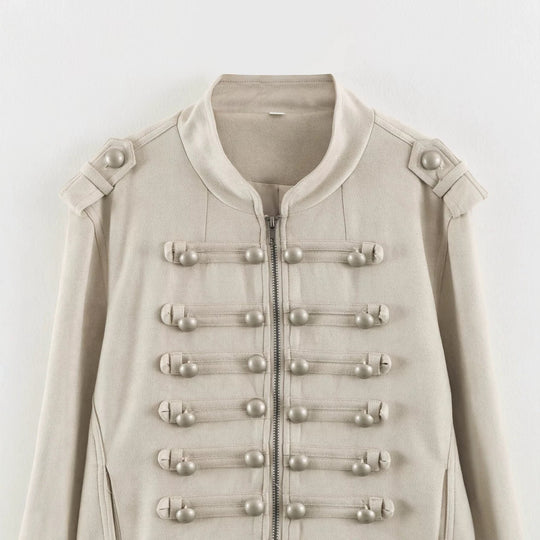 Damen Kurze Military-Jacke mit Zierknopfleiste und Stehkragen Nord Taschen