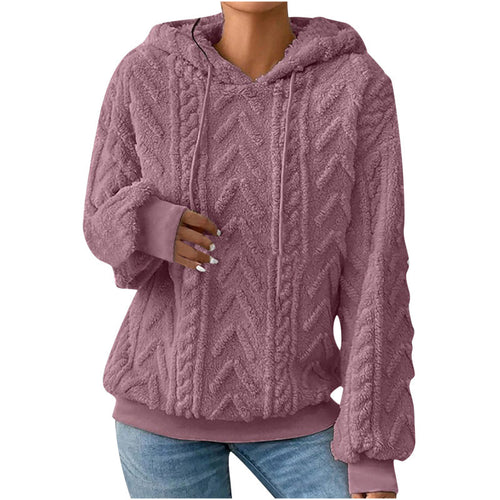 Damen Flauschiger Kapuzenpullover im Zopfmuster mit Oversize-Schnitt Nord Taschen