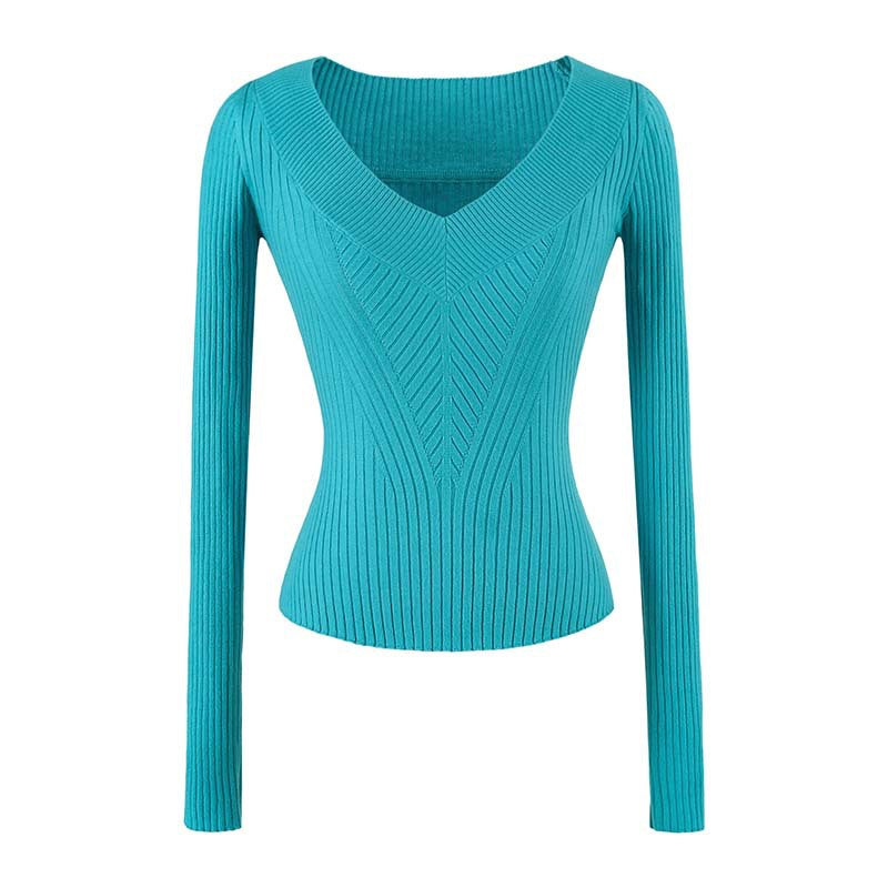 Damen Taillierter Rippstrick-Pullover mit V-Ausschnitt und formgebender Struktur Nord Taschen